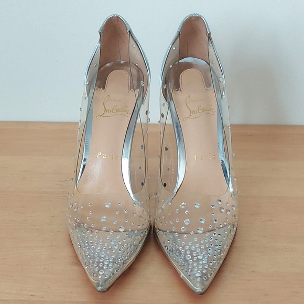 CHRISTIAN LOUBOUTIN Degrastrass 100 pump in transparent PVC decorated with cryst - Picture 2 of 16